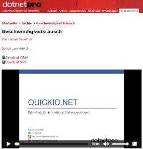 Abb. 1: Eingebetteter Screencast auf der dotnetpro Webseite.