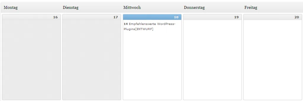 Abb. 18: Ausschnitt der kalendarischen Übersicht geplanter Blogposts.