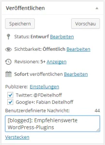 Abb. 11: Optionen für die Veröffentlichung eines Blogposts.