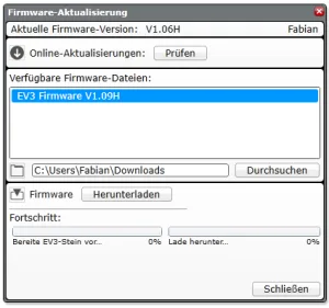 Abb. 3: Neue Firmware zum LEGO Mindstorms EV3 (nach manuellem Download).