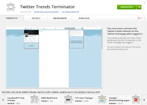 Image 1: The Twitter Trends Terminator in Google Chrome Web Store.