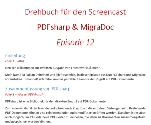 Abb. 4: Beispiel Drehbuch für "Frameworks und mehr".