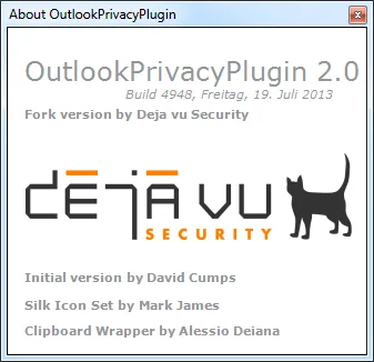 Abb. 1: Infos zum OutlookPrivacyPlugin.
