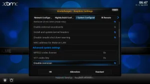 Abb. 1: Raspbmc Konfiguration zur Aktivierung der Codes MPEG-2 und VC-1.