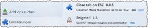 Abb. 1: Installation von enigmail als Erweiterung über Thunderbird.