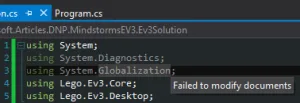 Visual Studio Fehlermeldung.