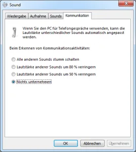 Abb. 1: Kommunikations-Optionen in Windows 7.