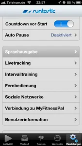 Allgemeine Runtastic-Einstellungen.