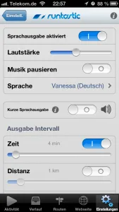 Runtastic-Einstellung zur Sprachausgabe.